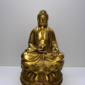 Siddhartha Gautama Buddha Sit Lotus Statue Bronze Gilt Sakyamuni Tathagata 9 In